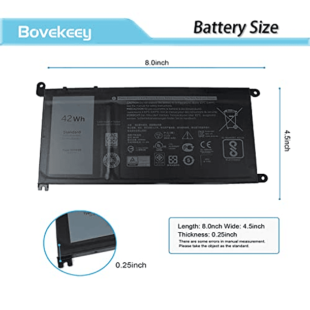 Batería Compatible para Dell Inspiron 13 7000 15 7000 17 5000 7378 5378 5368 7579 5567 5568 5578 7570 7569, 3490 3590 3340 3400 3390 3500 3190 - 44Vh 5