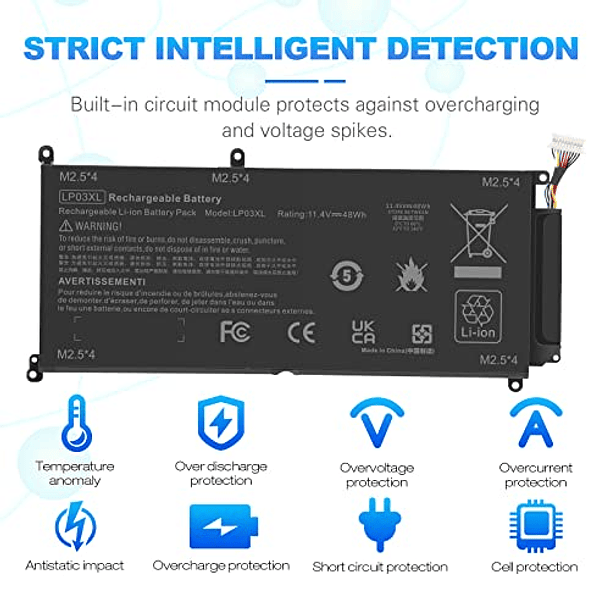 Batería de Repuesto Compatible con HP Envy 14-J, 15T-AE000, 15-AE000 y LP03XLPR1P 11.4V P60Wh PSH366000 5