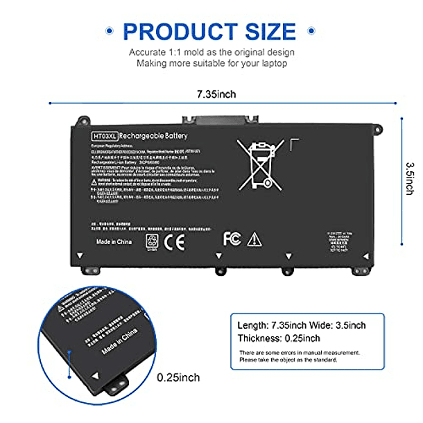 Batería HT03XL L11119-855 para HP Pavilion 15-cs3xxx, 15-cs2xxx, 15-cs1xxx, 15-cs0xxx, 15-cw0xxx, 15-cw1xxx, 15-cw0, 15t-cs300, 15t-cs200, 15t-cs0, 15-cs3073cl, 15-cs313-57cl16cl15cl y 15-cs1063cl 5