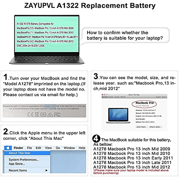 Batería A1322 A1278 para MacBook Pro (13 pulgadas, 2009-2012), 3icp5/69/71-2, Compatible con MacBook Pro 5,5 7,1 8,1 9,2 mc700ll/a A1 2