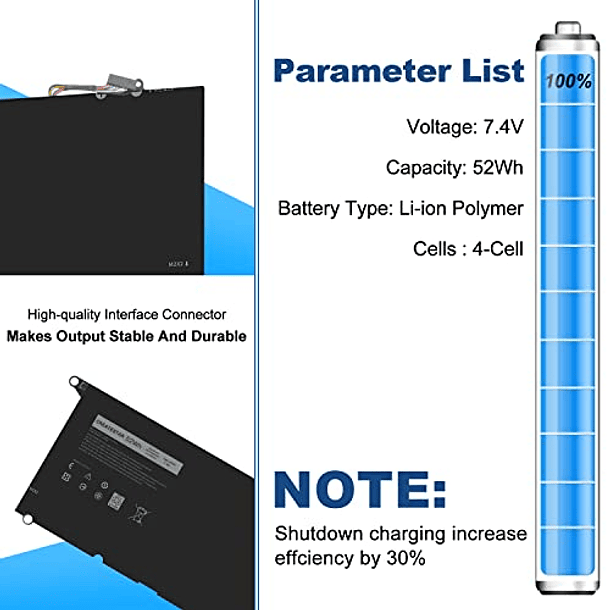 Batería Compatible con Dell XPS 13 9350 9343 JD25G 90V7W 4