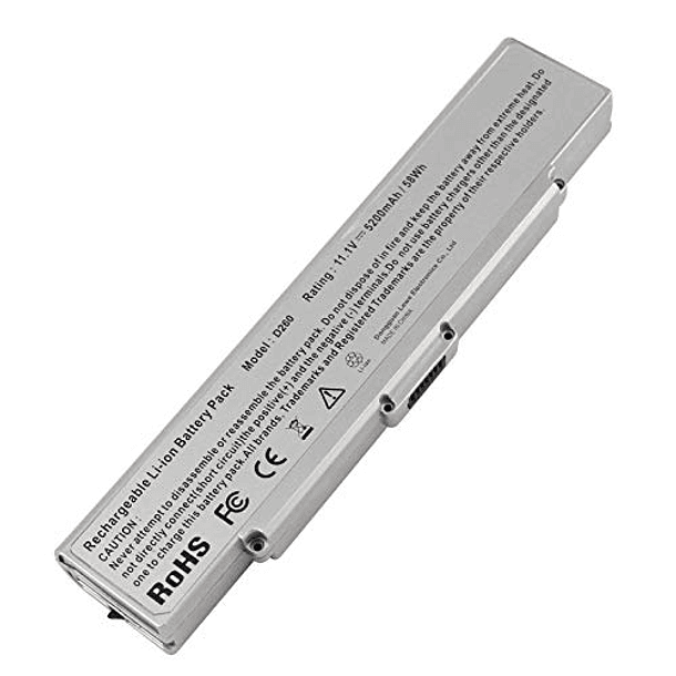 Batería Compatible para Sony VAIO PCG VGN-AR VGN-NR VGN-SZ VGN-CR Series - P/N BPS9 VGP-BPL9 VGP-BPS9 VGP-BPS9/B VGP-BPS9/S VGP-BPS9A VGP-BPS9A/B (11,1 V 5200 mAh Plata) 1