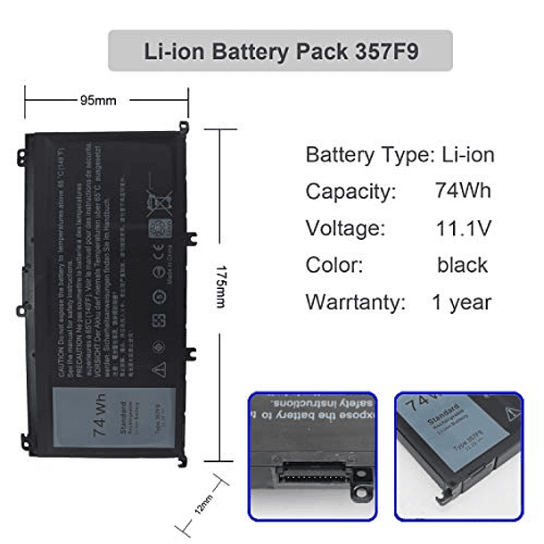 Batería AN·GWEL 357F9 para Portátil Inspiron 15 7000 Series [11,1 V 74 Wh] 2