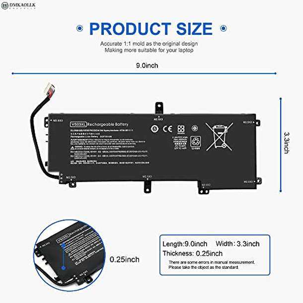 Batería Compatible con HP Envy 15T-AS000 15T-AS100 15T-AS100 CTO 15-AS 15-AS133CL X6V56UA 15-AS020NR 15-AS152NR 15-AS043CL 15-AS002LA 15-AS004LA 15-AS014WM HSTNN-UB6Y 9341087 /61/80 (VS03XL) 4