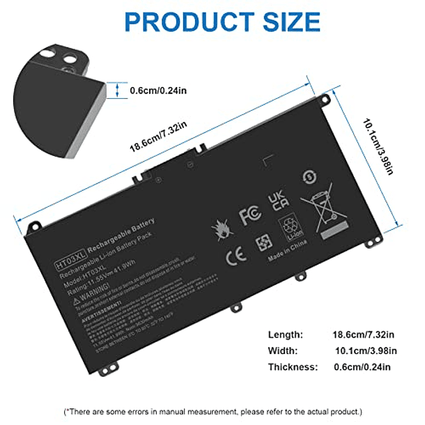 Batería Compatible con HP 14M-DH0003DX 14M-DH1003DX 15T-DA000 15T-CS200 15-CW1XXX 15T-CS300 LPD1071 15-DB0004DX 15-DA0014DX Pabellón 15-DA 15-DB 4-CE 15-1-DW 4-CF 14-DF 17-BY 17-CA - HT03XL HTO3XL L11 3