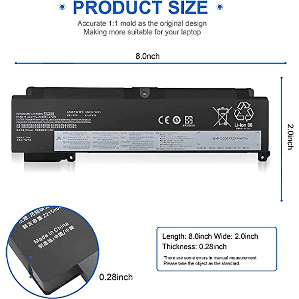 Batería Compatible para Lenovo ThinkPad T460S T470S Serie (00HW038, 00HW025, 00HW024, 01AV405, 01AV406, 01AV462, 01AV407, 01AV408, SB10J79002, SB10J79003, L16M3P73, SB10K97605) 3