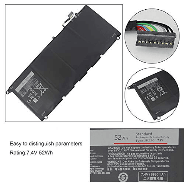 Batería Compatible para Dell XPS 13-9343 13-9350 13D-9343 Serie 13-9350-D1608 13D-9343-1808T 5K9CP DIN02 9OV7W 0N7T6 RWT1R 7.4V 52WH 3