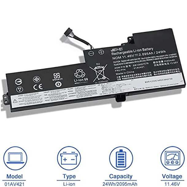 Batería para Lenovo ThinkPad T470, T480, A475, A485, TP25 Serie - 11.46V 24Wh 2095mAh 3 Celdas - JOTACT 01AV421, 01AV489, 01AV419, 01AV420, SB10K97576, SB10K97577, SB10K97578 2