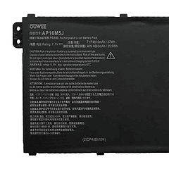 Batería Compatible para Portátil Acer Aspire 1 A114-31, A314-31, A315-21, A315-51, A515-51, ES1-523, ES1-523-2342 Series - OUWEE AP16M5J KT00205004 7.7V 37Wh 481