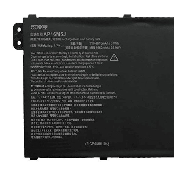 Batería Compatible para Portátil Acer Aspire 1 A114-31, A314-31, A315-21, A315-51, A515-51, ES1-523, ES1-523-2342 Series - OUWEE AP16M5J KT00205004 7.7V 37Wh 481 2