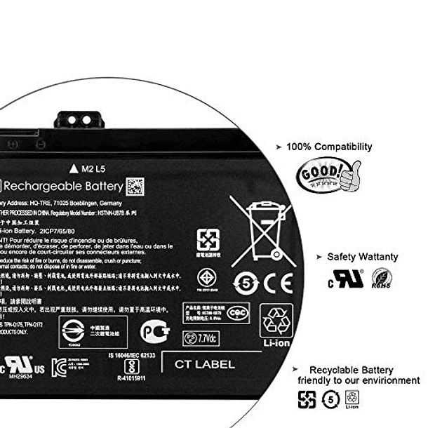 Batería Reemplazable para HP Pavilion PC 15-AU000 AU123CL AU023CL AU057CL AU010WM AU018WM AU020WM AU030WM AU062NR AU091NR AU620TX AU003TX 15Z-AW000 15T-AU000 10T 4Wh Compatible con HP BP02XL 849909-85 4