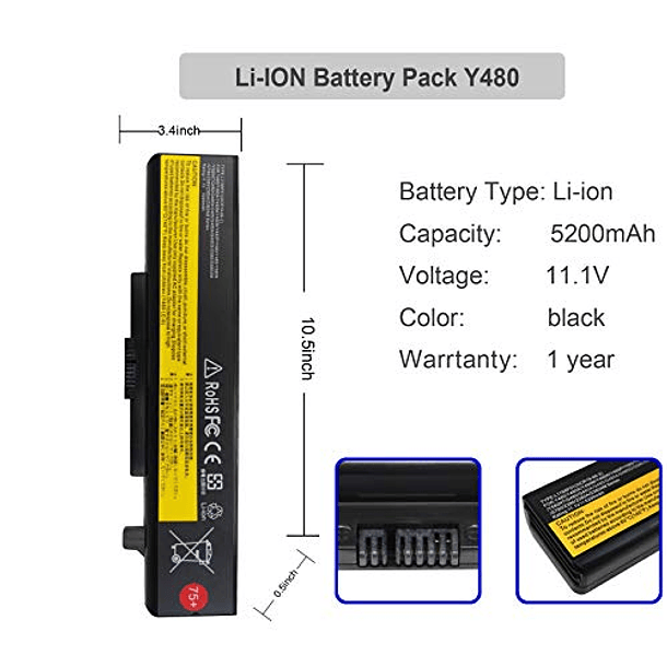 Batería de Computadora Portátil para Lenovo IdeaPad Y480 Y580 G480 G580 Z380 Z480 Z580 Z585, 5200mAh, Serie L11M6Y01, L11S6Y01, L11L6Y01, L11S6F01, L11L6F01, L11P6R01 2