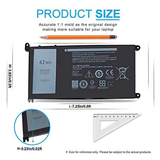 Batería de 11.4V para Dell Inspiron 13 7375 7368 7378 5368 5378 5379 P69G 15 7579 7560 7570 7569 7573 5570 5567 5565 5568 5578 5579 5575 17 5765 5767 5770 - 42WH WDXOR 3