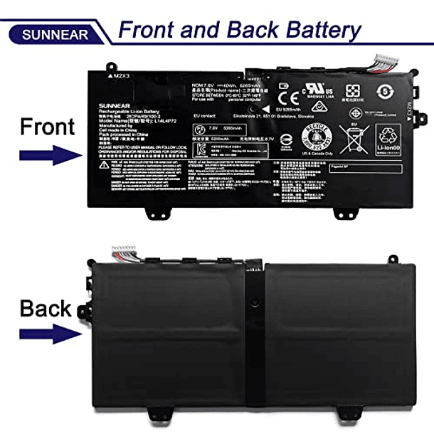 Batería de Repuesto para Lenovo Ideapad Yoga 700-11ISK Yoga 3-1170 Series Laptop - SUNNEAR L14L4P72, 5B10K10215, 5B10J46130, 5B10K10176, 5B10K10166, L14L4P71, L14M4P71, L14M4P73 - 7.6V 5265mAh 40Wh 3