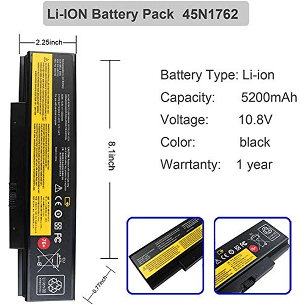 Batería Compatible para Lenovo ThinkPad Edge E550/E550c/E555/E560/E565 Series - 3INR19/65-2 45N1758/45N1759/45N1760/45N1762/45N1763 4X50G59217 10.8V 5200MAH 2