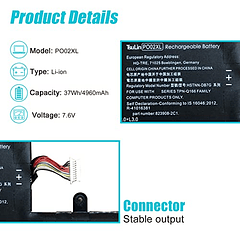 Batería para HP Stream Pro G2 G3 G4 G5 11-R 11-Y 11-AH Serie 823908-2C1 823908-1C1 TPN-Q166 HSTNN-DB7G 7.6V 37Wh - TsuLin PO02XL 824560-005