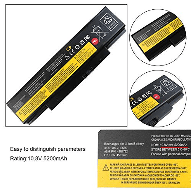 Batería Compatible para Lenovo ThinkPad Edge E550/E550c/E555/E560/E565 Series - 3INR19/65-2 45N1758/45N1759/45N1760/45N1762/45N1763 4X50G59217 10.8V 5200MAH 4