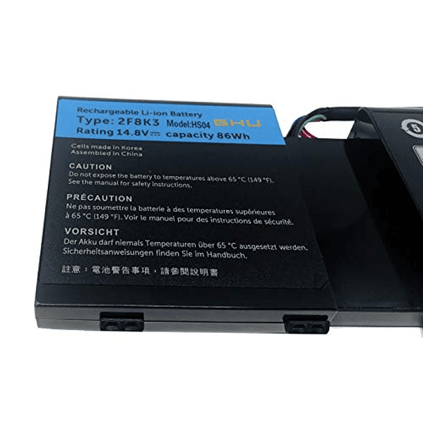 Batería Compatible con Dell Alienware 17 17X M17X-R5 18 18X M18X-R Series 02F8K3 KJ2PX 0KJ2PX G33TT 0G33TT 14,8V 86WH - 12 Meses de Garantía - GHU 3