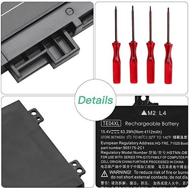 Batería Externa TE04XL Compatible con Owmen 15-AX200, 15-AX250WM, 15-AX210NR, 15-AX243DX, 15-AX252NR, 15-AX220TX, Pavilion 15-BC, 15-BC200NB, 15-BC251NR, 15-BC260NZ (15,4 V 63,3 Wh) 3