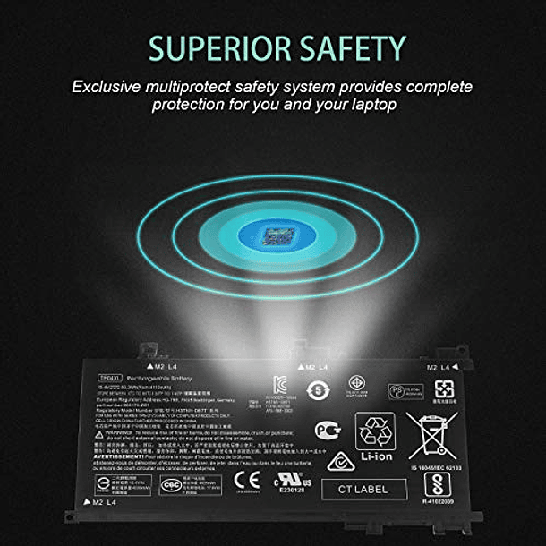 Batería Externa TE04XL Compatible con Owmen 15-AX200, 15-AX250WM, 15-AX210NR, 15-AX243DX, 15-AX252NR, 15-AX220TX, Pavilion 15-BC, 15-BC200NB, 15-BC251NR, 15-BC260NZ (15,4 V 63,3 Wh) 4