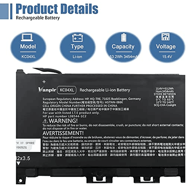 Batería para Portátil HP Envy X360 13-AG 13M-AQ 13-AR 13-AH 13-AQ 13-AG, Vanpir KC04XL HSTNN-IB8K, L08496-855 HSTNN-DB8P KC04053XL L08544-1C1 L08544-2B1 TPN-W133 TPN-W136 15. 2