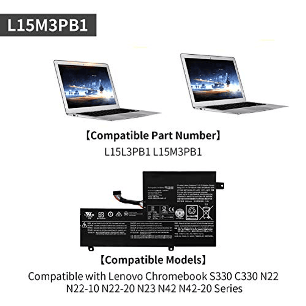 Batería Compatible con Lenovo Chromebook S330 C330 N22 N22-10 N22-20 N23 N42 N42-20 Series Notebook - SWEALEER L15L3PB1 L15M3PB1 [11.4V 52.5Wh 4510mAh] 2