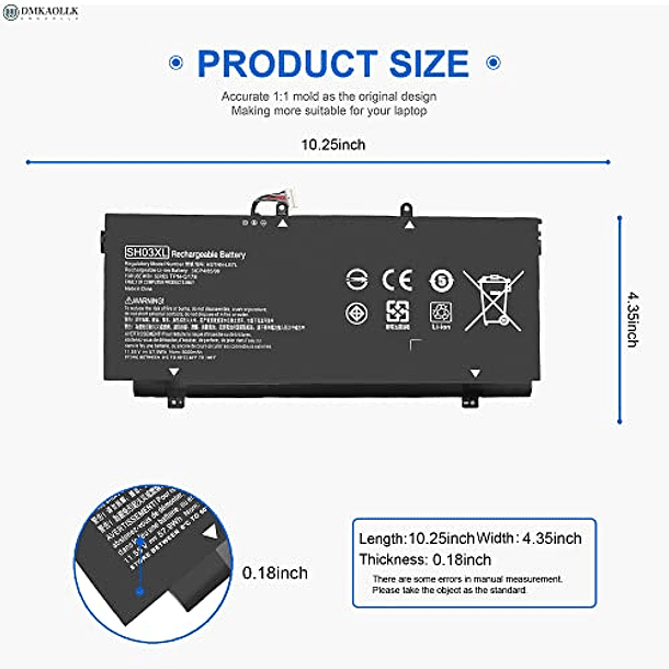 Batería para HP Specter X360 13-AC0XX 13-AC033DX 13-AC023DX 13-AC013DX 13-AC063DX 13-AC052NA 13-W0XX 13-W063NR 13-W013DX 13T-Ab000 SH03XL 859356-855 HSTNNN-LB7L WH 5