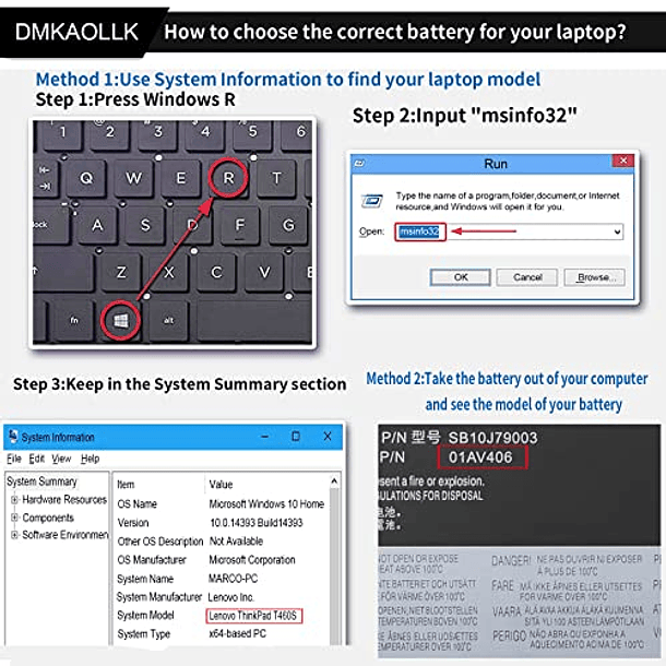 Batería Compatible para Lenovo ThinkPad T460S T470S Serie (01AV405, 01AV406, 01AV407, 01AV408, 01AV462, 00HW024, 00HW025, 00HW038, SB10J79002, SB10J79003, L16M3P73, SB10K97605) 5