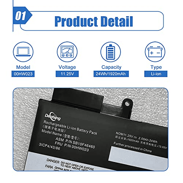 Batería Compatible para Lenovo Thinkpad T460s T470s Series Notebook (00HW022, 00HW023, 00HW036, 00HW037, SB10F46460, SB10F46461, SB10F46474, SB10F46475) 11.25V 24Wh 2