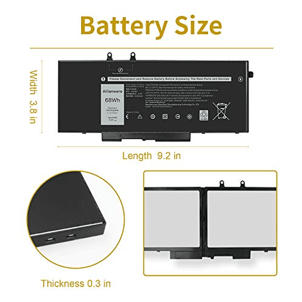 Batería Compatible para Dell Latitude 5400 5500 Precision 3540 3550 Inspiron 2-in-1 Series Ultrabook Notebook - Allianwere 04GVMP 0RF7WM 09JRYT 0X77XY Reemplazo 6