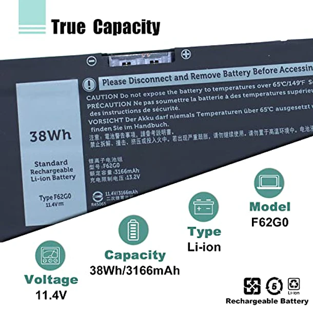 thumbnail interactive-video image 1 of Replacement Laptop Battery For Dell Inspiron 13 7000 Series (7370, 7373, 7380, 7386) - 39DY5 / F62G0 1 of 6
