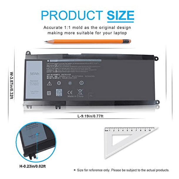 Batería de Repuesto para Dell Inspiron 17 7000 7779 7773 7786 7778 2 en 1 15 7577 Latitude 3590 3580 3490 3380 G3 3579 3779 G5 5587 G7 7588 PVHT1 301 P8 P30E P8 Cell, 56Wh 33YDH 15.2V 3