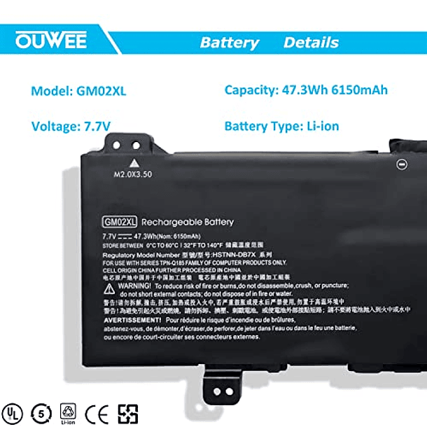 Batería Compatible para HP Chromebook 14 G5 G6 11 G6 G7 G8 EE X360 11 G1 G2 G3 Series OUWEE HSTNN-DB7X GM02XL 917679-271 917725-855 7.7 2