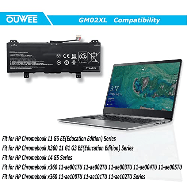 Batería Compatible para HP Chromebook 14 G5 G6 11 G6 G7 G8 EE X360 11 G1 G2 G3 Series OUWEE HSTNN-DB7X GM02XL 917679-271 917725-855 7.7 4