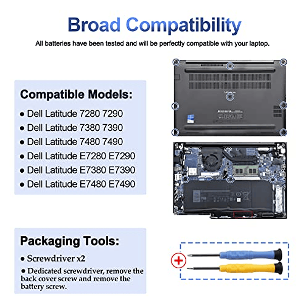 Batería para Dell Latitud 12 7000 7280 7290 13 7000 7380 7390 14 7000 7480 7490 E7280 E7390 E7480 E7290 E7490 DM3WC DM6WC 2X39GG7V7 V4 - Antiee 60wh F3YGT 5