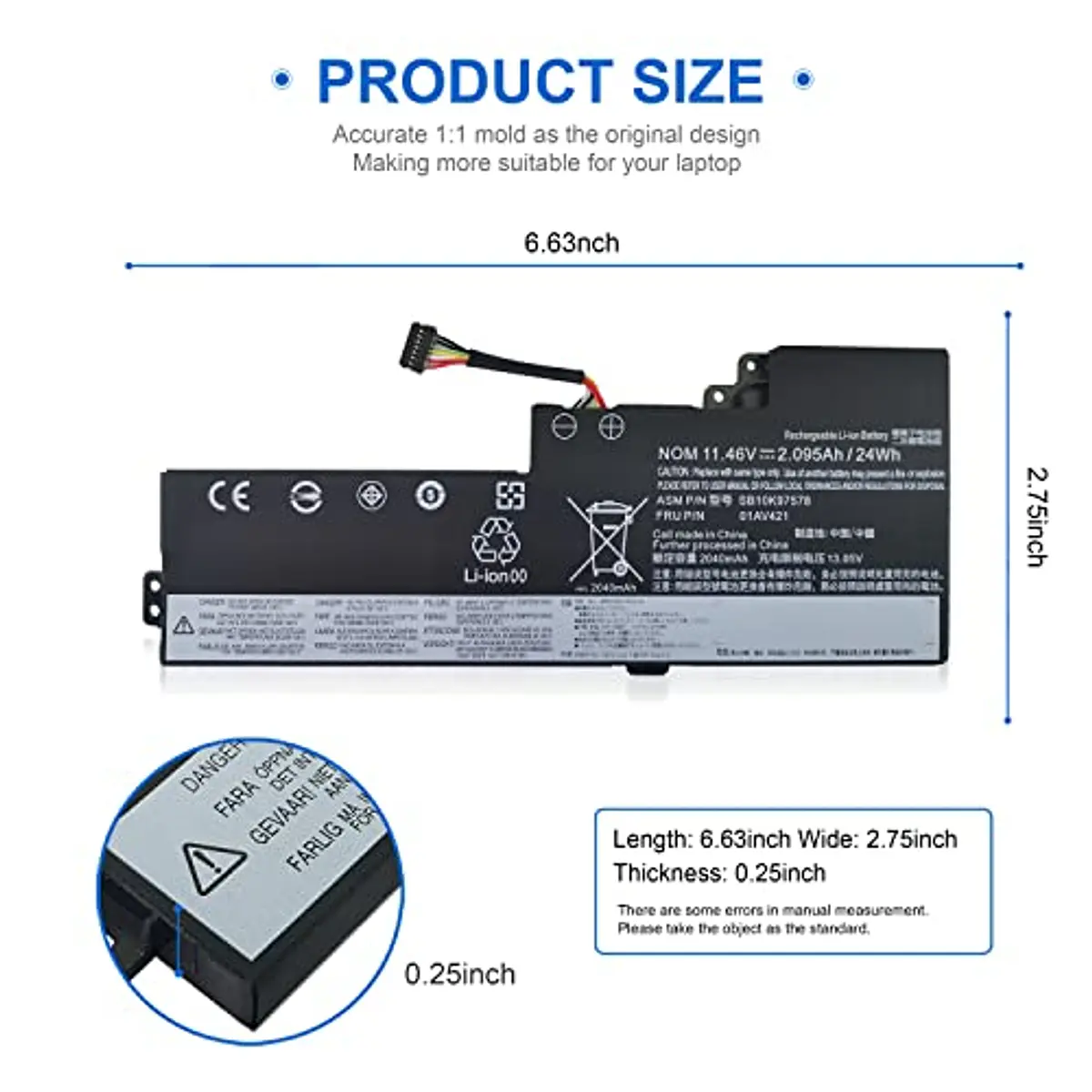 Batteria 11.4V 2100mAh Per Lenovo ThinkPad T480, T470, A475, A485 – Ricambio Creabest (SB10K97576, 01AV419) - Foto 4