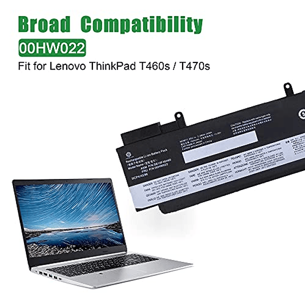 Batería para Lenovo ThinkPad T470s T460s Serie 11.25V 24Wh 2090mAh 3 celdas (00HW022 SB10F46460, 00HW023 SB10F46461, 00HW036 SB10F46474, 00HW037 SB10F46475) 5