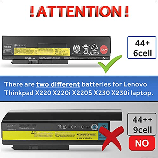 Batería 0A36306 para Lenovo Thinkpad X230 X230i X220s X220 (6 celdas, 44+ 5160 mAh) 2