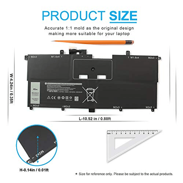 Batería Reemplazo para Dell XPS 13 9365 2 en 1 13-9365 P71G P71G001 NNFIC 0NNF1C 0HMPFH 7.6V 4 Celdas Emanjor 46Wh Tipo NNF1C HMPFH 3