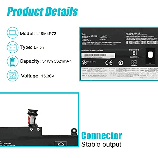 Batería Compatible para Lenovo ThinkPad X1 Yoga 4th/5th Gen/X1 Carbon 7th/8th Gen Serie 02DL004 L18L4P71 SB10K97642 02DL005 SB10K97643 02DL006 L18C4P71 SB10K97644 15,36V - TsuLin L18M4P72 2