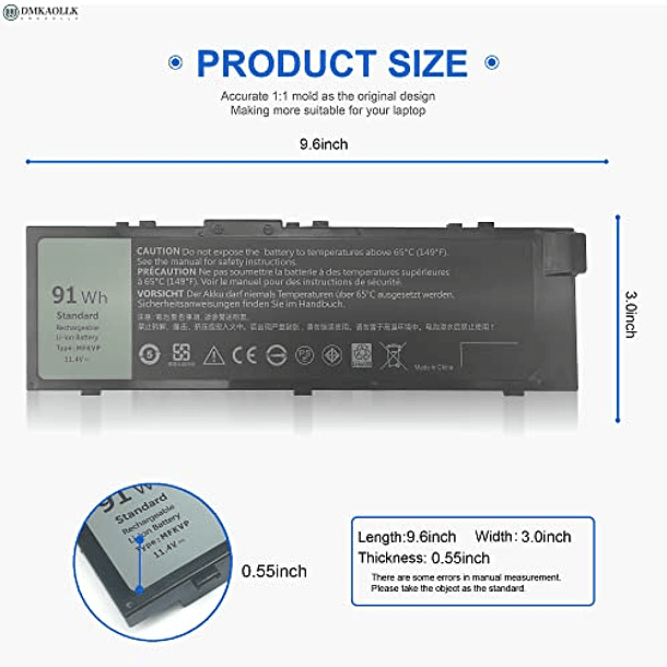 Batería Compatible para Dell Precision 15 7510 7520 M7510 17 7710 7720 M7710 Serie T05W1 TWCPG GR5D3 0FNY7 1G9VM M28DH TO5W1 RDYCT 91Wh 5