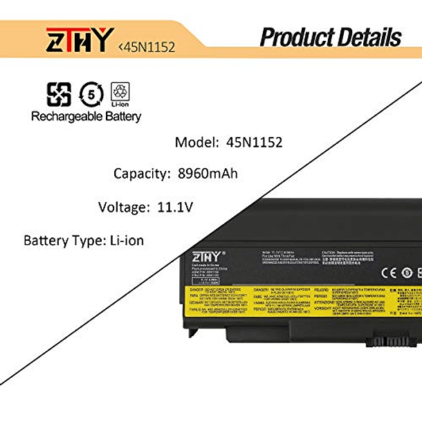 Batería de Repuesto para Lenovo ThinkPad T440P T540P W540 W541 L440 L540 Series Laptop - ZTHY 100Wh 8960mAh 9Cell 57++ 45N1152 45N1153 45N1162 45N1163 45N1145 45N1147 45N1149 0C52864 3 Baterías 2