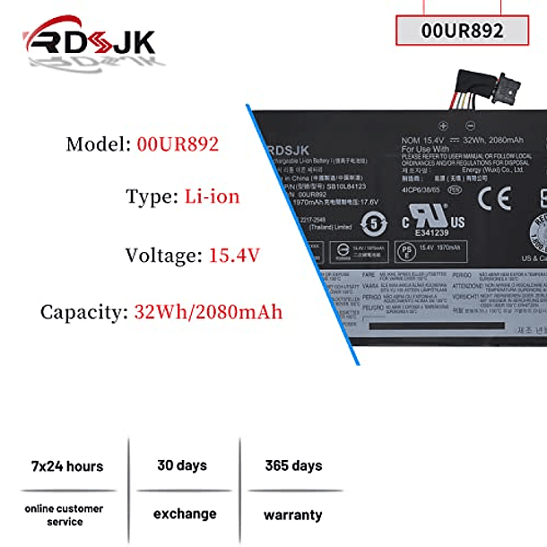 Batería de Computadora Portátil para Lenovo ThinkPad T570 T580 P51S P52S Serie - 32Wh (SB10L84121, SB10L84122, SB10L84123, 01AV493, 00UR890, 00UR891, 00UR892) 2