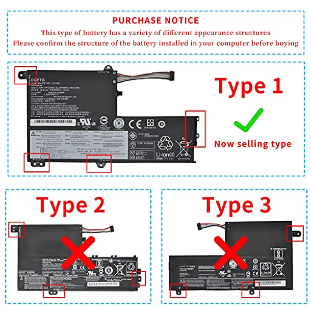 Batería para Computadora Portátil Lenovo IdeaPad 330S-14AST/14IKB/15ARR/15AST/15IKB Serie L15M3PB0/L15C3PB1/L15L3PB0 5B10Q39202/5B10Q39201/5B10Q39205 Tipo 1 (11.4V 52.45mAh) 2