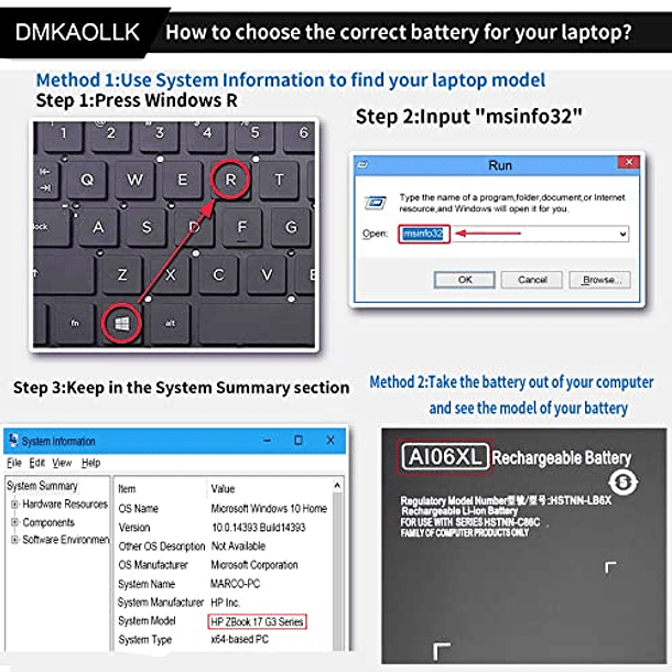 Batería Compatible para HP ZBook 17 G3 Serie A106XL HSTNN-LB6X 808451-001 808397-421 808451-001 808451-002 HSTNN-C86C AI06096XL AIO6XL T7V67EA V1Q04UT 6
