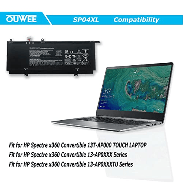 Batería Compatible con HP Spectre X360 13-AP0000UR 13-AP0000NN 13-AP0100ND 13-AP0000NA Serie, 15.4V 61.4Wh 3990mAh, OUWEE SP04XL 4