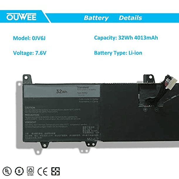 Batería Compatible con Dell Inspiron 3179 3180 3162 3164 3168 Series Notebook 8NWF3 PGYK5 OUWEE OJV6J 7.6V 32Wh 4013mAh 2 Celdas 2
