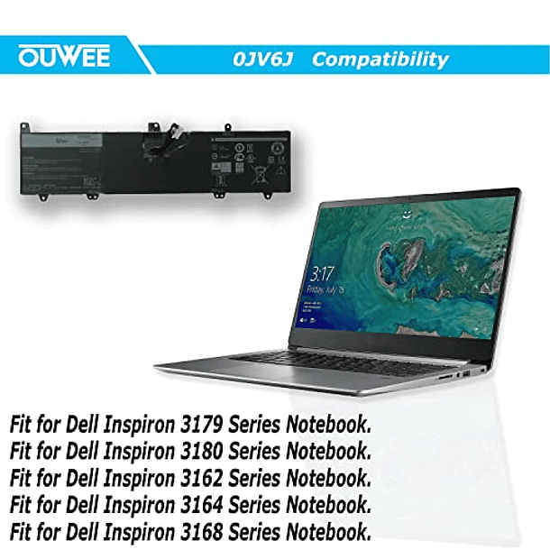 Batería Compatible con Dell Inspiron 3179 3180 3162 3164 3168 Series Notebook 8NWF3 PGYK5 OUWEE OJV6J 7.6V 32Wh 4013mAh 2 Celdas 4