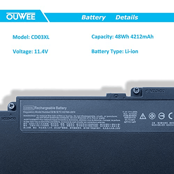 Batería Compatible con HP ProBook 640 645 650 G4 G5 Series - OUWEE CD03XL 11.4V 4.2Ah 2