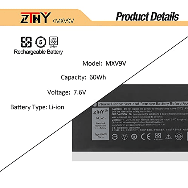 Batería de Repuesto para Dell Latitude 5300/5310 7300/7400 2 en 1, Inspiron 7300/7306 2 en 1 Black Series P96G P97G P99G P100G 5VC2M 829MX 0829MX 7.6V 60Wh 3